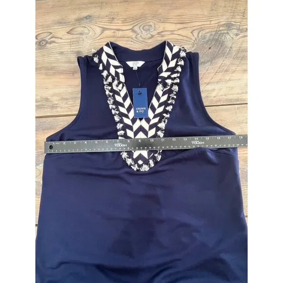 Crown and Ivy Sleeveless Shift Dress Womens S Navy V-Neck Stetch Coastal Core - Picture 5 of 7